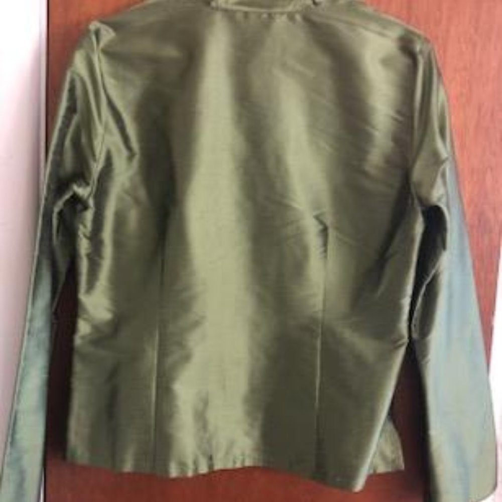 Allison Taylor, Size Large, Sage Green, Long Sleeve, Dupioni Silk Blouse - Picture 3 of 8